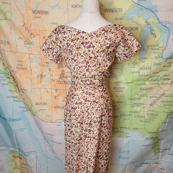 Vintage 1950s Floral Dress Off The Shoulder Cocktail Women's - Picture 6 of 14